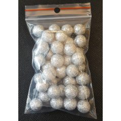   Csillámos golyó 15 mm-es hungarocell gömb, ezüst 40 db/csomag. Karácsonyi dekorációs kellék. Glitteres.