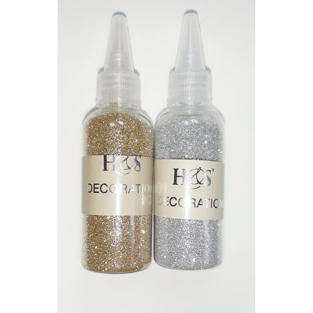 Csillámpor, glitterpor adagolóval, arany, vagy ezüst színben. 40 gr. 