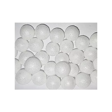 Csillámos golyó 15 mm-es hungarocell gömb, fehér csillámmal 40 db/csomag. Karácsonyi dekorációs kellék. Glitteres.