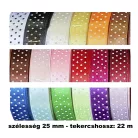 Pöttyös szalag 25 mm x 22 méter, többféle színben (festett pöttyökkel) Dekorációs textil szalag.