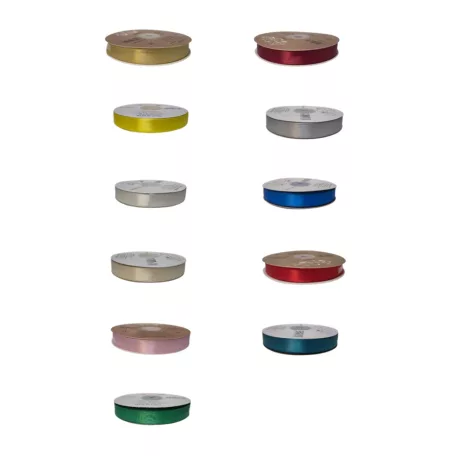 Szatén szalag 16 mm többféle színben.  Kétoldalas szalag 50 méter/orsó. Dekorációs kötöző szalag.