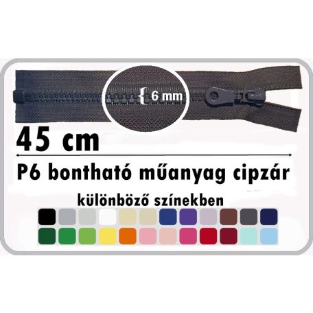 P6 műanyag cipzár bontható 45 cm