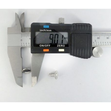 Csőszegecs, bőrszegecs 9 mm (fej) + 9 mm (láb) + 8 mm (alj), nikkel ezüst színben, vas.  (KF1-802R) (100 pár/csomag) 