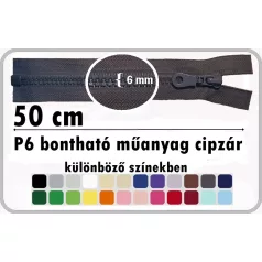 P6 műanyag cipzár bontható 50 cm