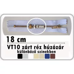   Fémcipzár VT10 zárt réz húzózár 18 cm,   (10 db / csomag)