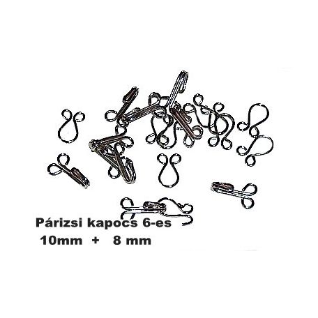 Párizsi kapocs 6 -os méret ezüst vagy fekete (10+8 mm)  (100 pár/csomag)  