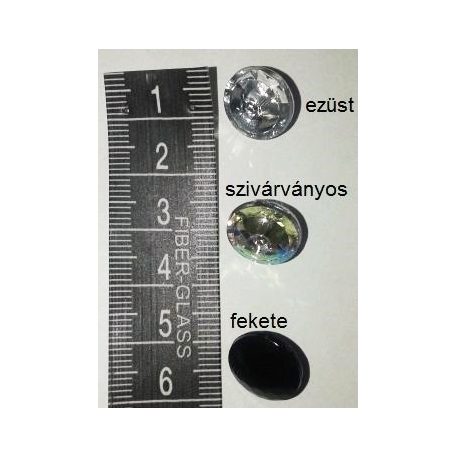 Divatgomb / kardigán gomb ezüst, szivárványos, fekete, csiszolt műanyag hátul varró füles Ø 12 mm.  30 Ft/db