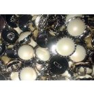 Kardigán gomb 13mm-es, ezüst foglalatban fehér,  ekrü (gyöngyház) és fekete színekben.   10 db -tól