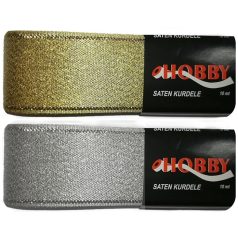   Kétoldalas lurex szalag 30 mm arany vagy ezüst 10 méteres. Díszítő szalag