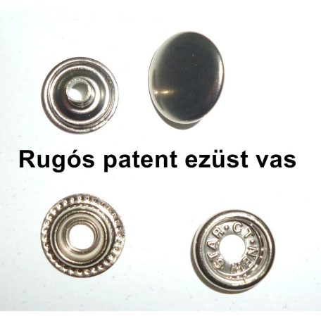 Rugós patent vas, 15 mm ezüst színű (100 szett/csomag)