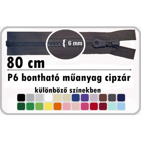 P6 műanyag cipzár bontható 80 cm 