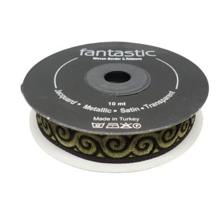 Szalag barna- arany inda mintás 16 mm. 10 méter/orsó Fantastic Jacquard