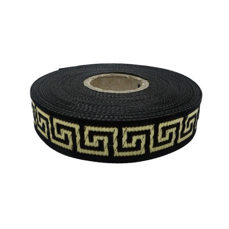 Szalag fekete - arany görög mintás 16 mm. 10 méter/orsó Fantastic Jacquard