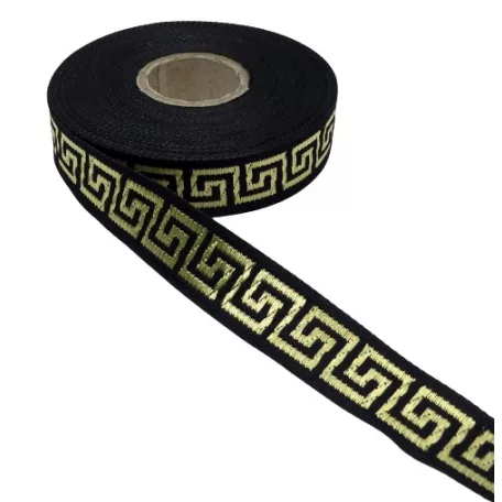 Szalag fekete - arany görög mintás 16 mm. 10 méter/orsó Fantastic Jacquard