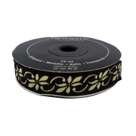 Szalag fekete - arany csillagvirág 16 mm. 10 méter/orsó Fantastic Jacquard