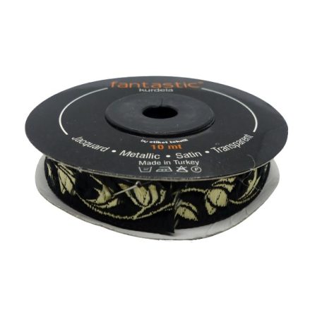 Szalag fekete - arany tulipános 16 mm. 10 méter/orsó Fantastic Jacquard