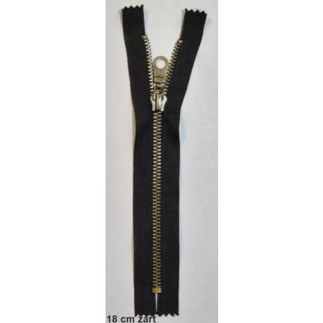 Fémcipzár VT10 zárt antikolt réz húzózár 18 cm, fekete színben.  Zsebcipzár 1 db-tól