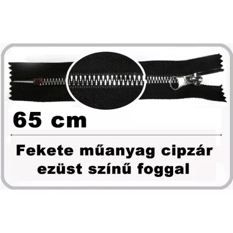 Műanyag cipzár 65 cm  bontható. Fém hatású elegáns műanyag fog ,  arany vagy ezüst foggal.  