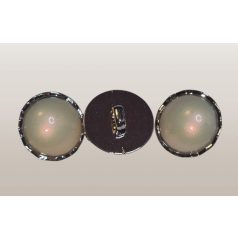   Kardigán gomb 13 mm, ezüst műanyag keretben domború gyöngyház, hátul varró füles divat gomb. 10 db/csomag