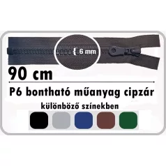   P6 műanyag cipzár bontható 90 cm  (5 db/szín/kiszerelés )