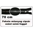Műanyag cipzár 70 cm  bontható. Fém hatású elegáns műanyag fog ,  arany vagy ezüst foggal.  