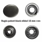 Rugós patent 15 mm  vas anyagú, ezüst, antik black nikkel színű (100 szett/csomag)