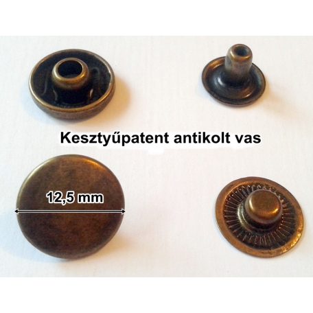 Kesztyűpatent vas 12,5 mm, antikolt réz színű  (100 szett/csomag)