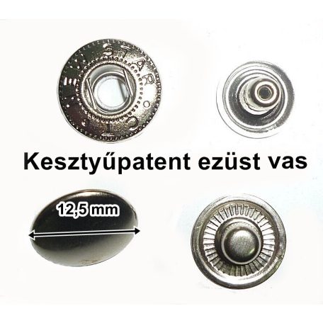 Kesztyűpatent vas alapú 12,5 mm, ezüst színű  (100 szett/csomag) 