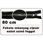 Műanyag cipzár 80 cm  bontható. Fém hatású elegáns műanyag fog ,  arany vagy ezüst foggal.  