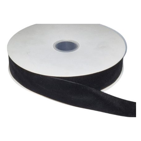Bársony szalag 38 mm széles, fekete színben.  ( 25 méter). Black Velvet ( nagy kiszerelés)