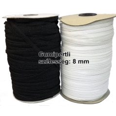   Gumipertli 8 mm fehér vagy fekete színben  (100 méter/orsó) (S)  Lapos gumiszalag 8 mm 