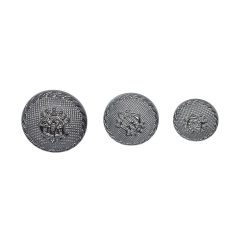   Díszgomb antik ezüst színű, pajzs mintával. Választható méret:  25 mm - 22 mm - 17 mm 
