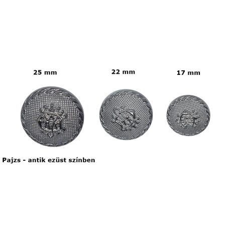 Díszgomb antik ezüst színű, pajzs mintával. 10 db/csomag
