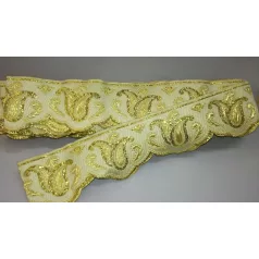   Tulipános minta, arany lurex szállal szőtt szalag szél 50 mm. 460 Ft/méter ( 10 méteres) 