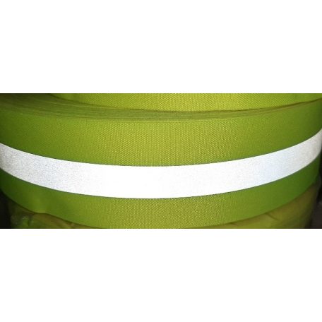 Varrható fényvisszaverő szalag 50 mm, neonsárga, 20 mm-es szürke csíkkal. 5 méter/kiszerelés. Felvarrható.
