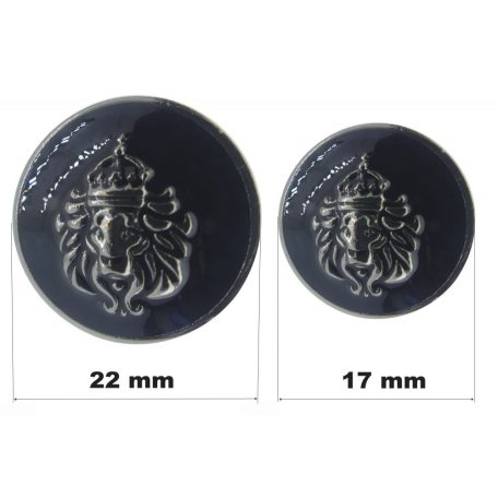 Díszgomb 17 mm koronás oroszlán motívummal, fém gomb. (6 db-tól)
