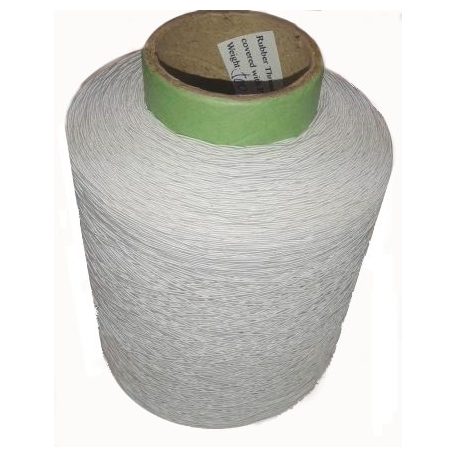 Gumicérna fehér Ø 0,6 mm, 500 gr/kúp ( ~ 2000 m) Rubber Thread#52 covered with Polyeser, ipari,  4400 Ft/500 gr/1kúp