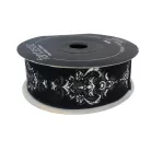 Fekete szalag ezüst lurex mintával 25 mm x 10 méter. Bordűr. Egyházi Szalag.