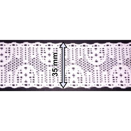 Műszálas rugalmas csipke fehér, 35 mm,  5 métertől