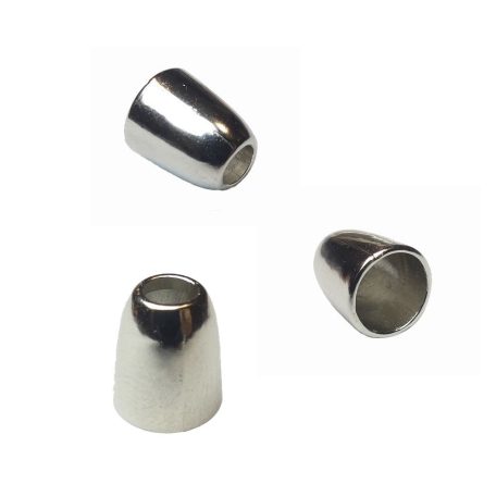 Zsinórvég díszítő harang fém, ezüst, kb. 3 mm-es zsinórhoz 40 Ft/db ( 20 db / csomag)