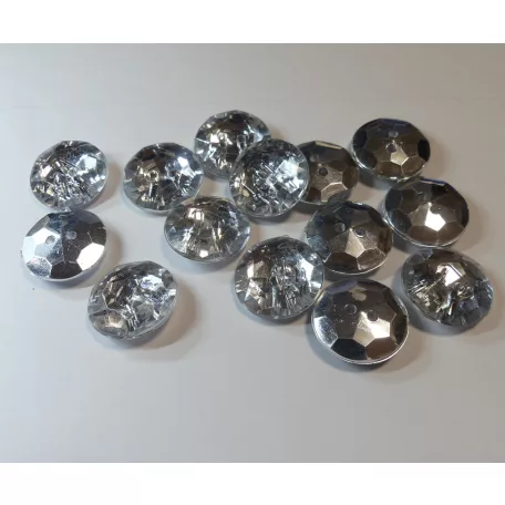 Akril gomb kétlyukú átvarrós 34-es (22 mm -es) strassz hatású  csiszolt műanyag,  (MH) 200 db/csomag