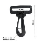 Műanyag karabiner 40 mm bújtatóval. Táskához, övekhez, hevederekhez Kiszerelés: 10 db/csomag