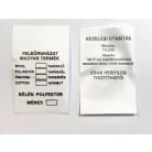 Bevarrható címke, kétoldalas, beírható összetételek % és méret. Felsőruházat béléssel, kosztüm, zakó. 100 db