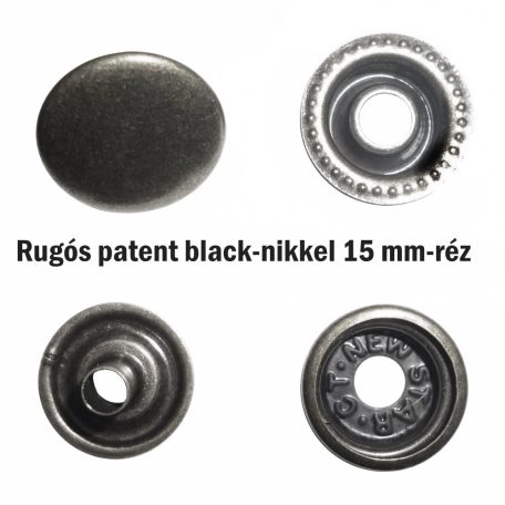 Rugós patent réz, 15 mm black nikkel színű (100 szett/csomag)