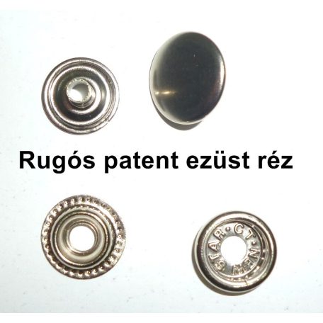 Rugós patent réz, 15 mm ezüst színű (100 szett/csomag)