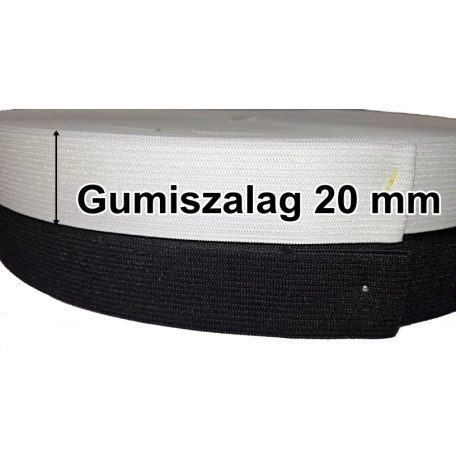Gumiszalag 20 mm normál gumi fehér vagy fekete színben 2 cm széles (50 méteres) Gatyagumi, ruházati gumi-  (S)