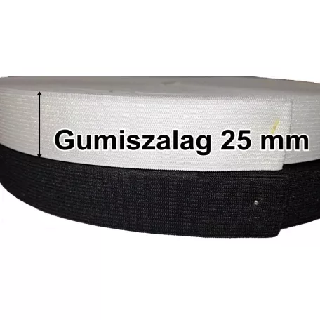 Gumiszalag 25 mm normál gumi  fehér vagy fekete  (50 méteres) (S). 