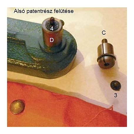 Kesztyűpatent nyomó fej/ aparát, 12,5 mm-es patenthez. 4 részes  szett .