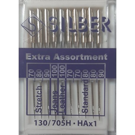 Háztartási varrógéptű, SILBER EXTRA ASSORTMENT vegyes tűméretek. Praktikus. (10 db/levél)
