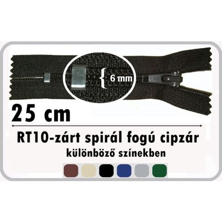 RT10 zárt spirálcipzár 25 cm. 140 Ft/db (5 db)